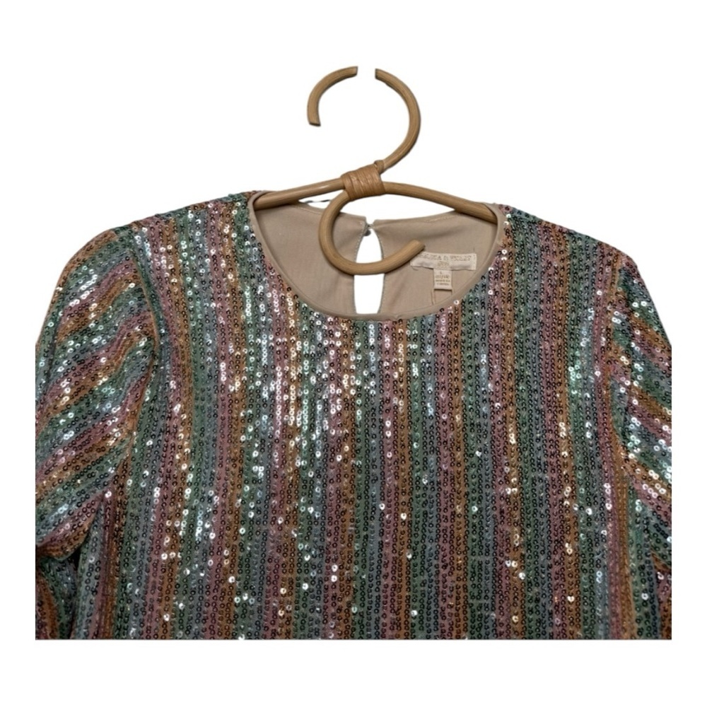 Chelsea & Violet Girls Rainbow Stripe Sequin LS Top New Size Girls L Pink Silver - Picture 3 of 14